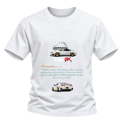 Nissan 240SX с ниска стойка върху Тениска — Бяло