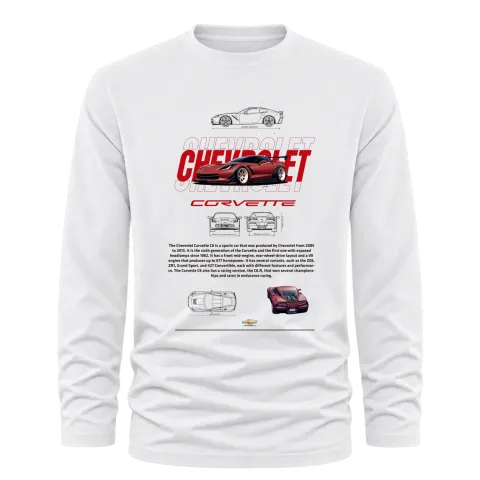 Chevrolet Corvette класика върху Тениска с дълъг ръкав — Бяло
