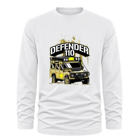 Defender 110 офроуд приключение върху Тениска с дълъг ръкав — Бяло
