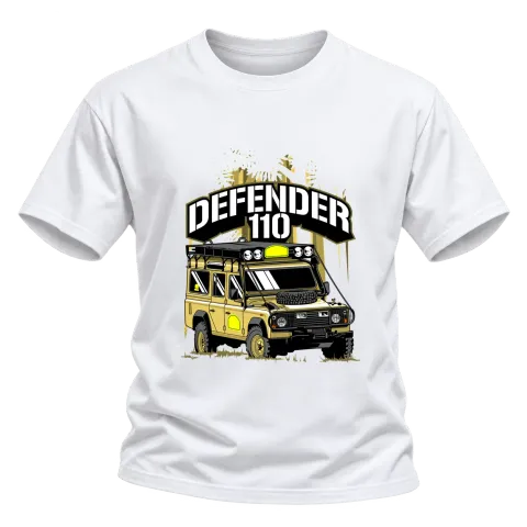 Defender 110 офроуд приключение върху Тениска — Бяло