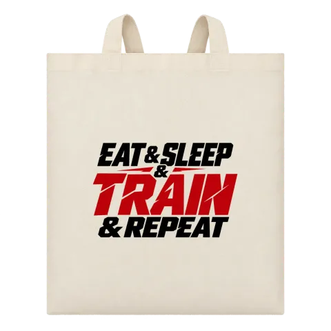 eat and sleep TRAIN and repeat върху Чанта — Бежово