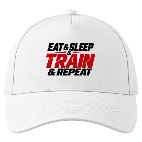 eat and sleep TRAIN and repeat върху Шапка — Бяло