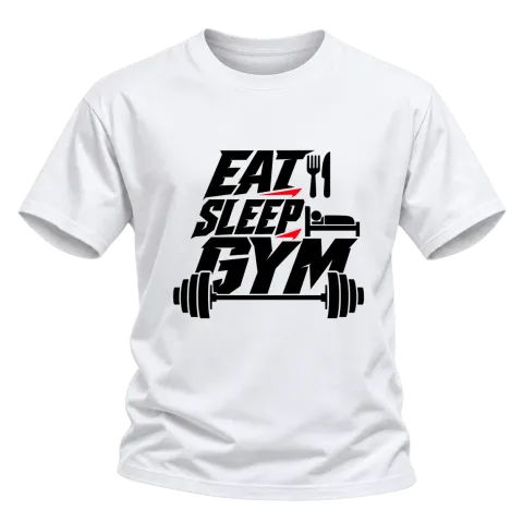 fat sleep gym върху Тениска — Бяло