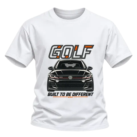 Golf GTI Built to Be Different върху Тениска — Бяло