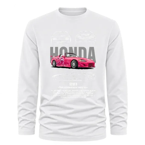 Honda S2000 в розово върху Тениска с дълъг ръкав — Бяло