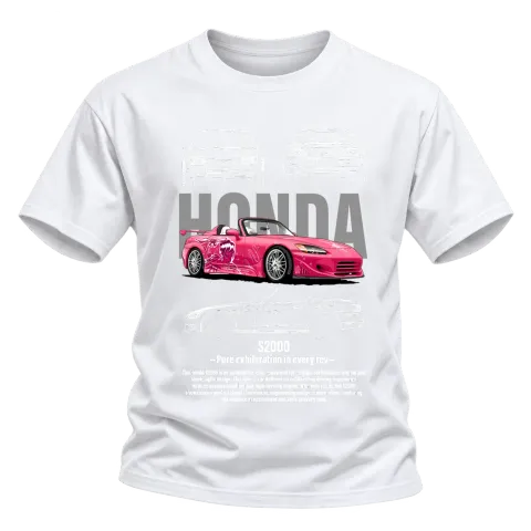 Honda S2000 в розово върху Тениска — Бяло