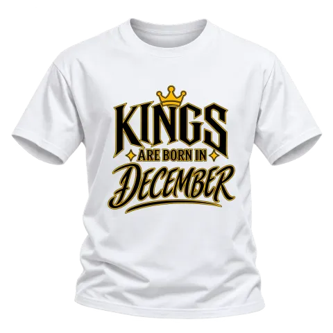 KINGS ARE BORN IN DECEMBER върху Тениска — Бяло