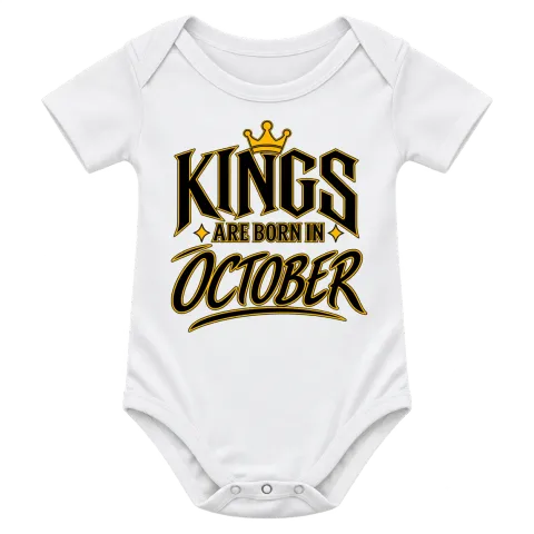 KINGS ARE BORN IN OCTOBER върху Боди — Бяло