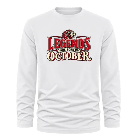 LEGENDS ARE BORN IN OCTOBER върху Тениска с дълъг ръкав — Бяло