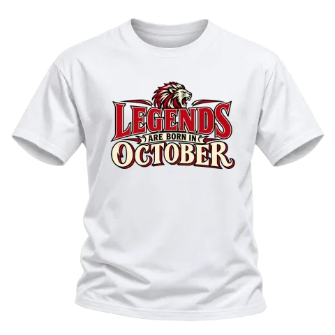 LEGENDS ARE BORN IN OCTOBER върху Тениска — Бяло