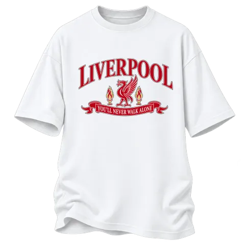 Ливърпул You'll Never Walk Alone върху Овърсайз — Бяло