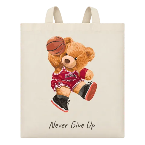 Мече баскетболист Never Give Up върху Чанта — Бежово