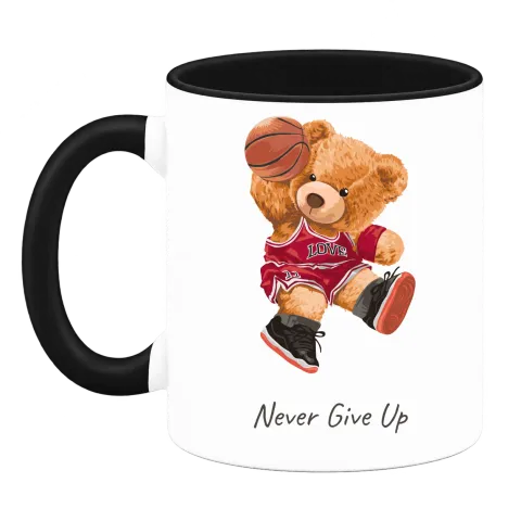 Мече баскетболист Never Give Up върху Чаша — Черна