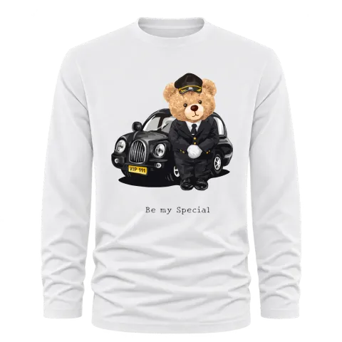 Мече Be my Special върху Тениска с дълъг ръкав — Бяло