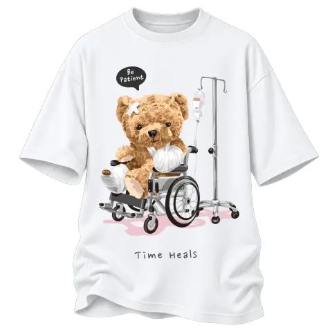 Мече Be Patient Time Heals върху Овърсайз — Бяло