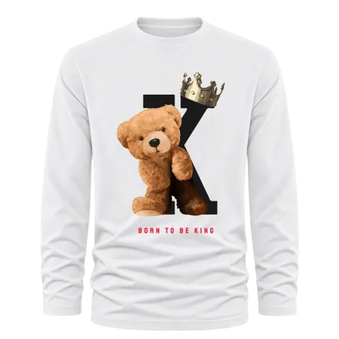 Мече Born to be King върху Тениска с дълъг ръкав — Бяло