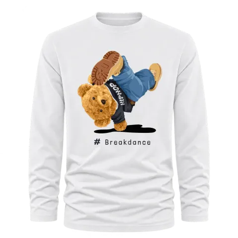 Мече breakdance върху Тениска с дълъг ръкав — Бяло