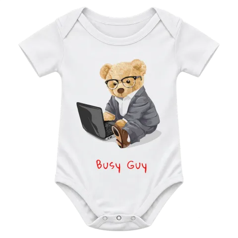 Мече Busy Guy върху Боди — Бяло