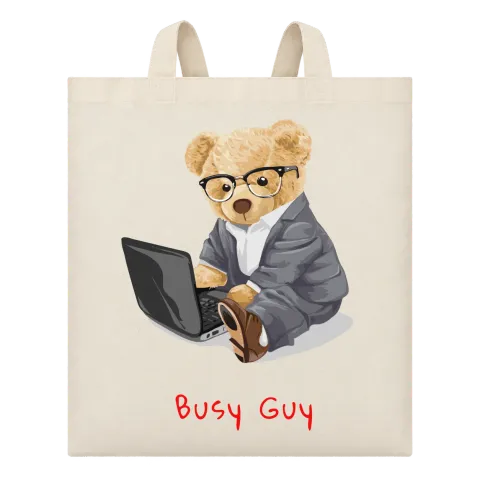 Мече Busy Guy върху Чанта — Бежово