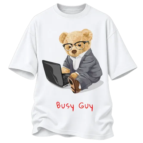 Мече Busy Guy върху Овърсайз — Бяло