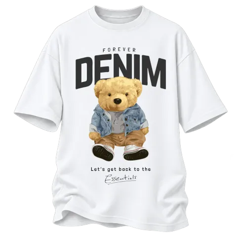 Мече DENIM върху Овърсайз — Бяло