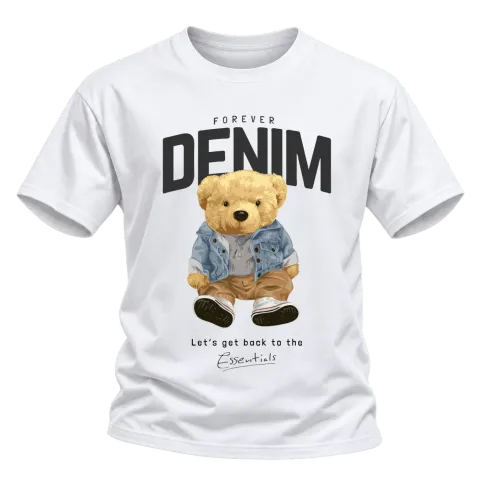 Мече DENIM върху Тениска — Бяло
