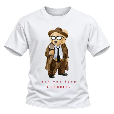 Мече детектив Keep a secret върху Тениска — Бяло