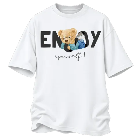 Мече Enjoy Yourself върху Овърсайз — Бяло
