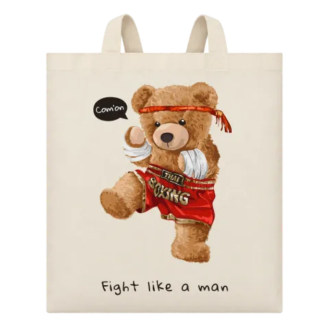 Мече Fight like a man върху Чанта — Бежово