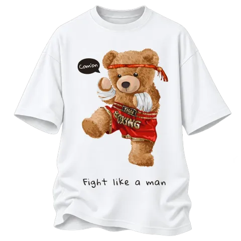 Мече Fight like a man върху Овърсайз — Бяло