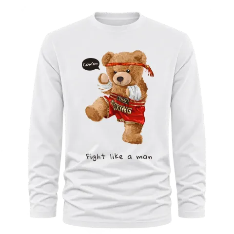 Мече Fight like a man върху Тениска с дълъг ръкав — Бяло