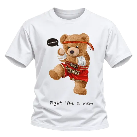 Мече Fight like a man върху Тениска — Бяло
