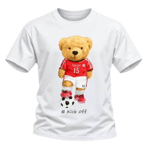 Мече футболист #kcik off върху Тениска — Бяло