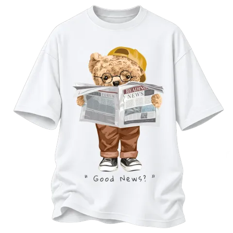 Мече Good News върху Овърсайз — Бяло