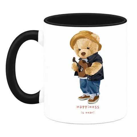 Мече Happiness is near върху Чаша — Черна