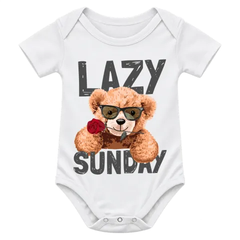 Мече Lazy Sunday върху Боди — Бяло