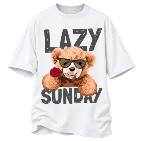 Мече Lazy Sunday върху Овърсайз — Бяло