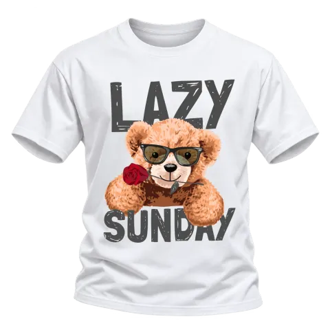 Мече Lazy Sunday върху Тениска — Бяло