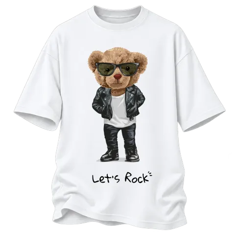 Мече Lets Rock върху Овърсайз — Бяло