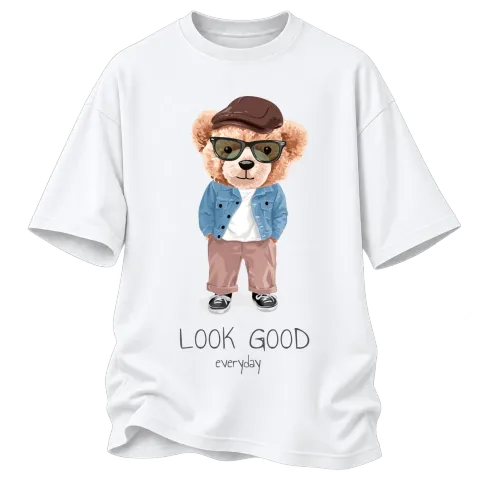 Мече Look Good върху Овърсайз — Бяло