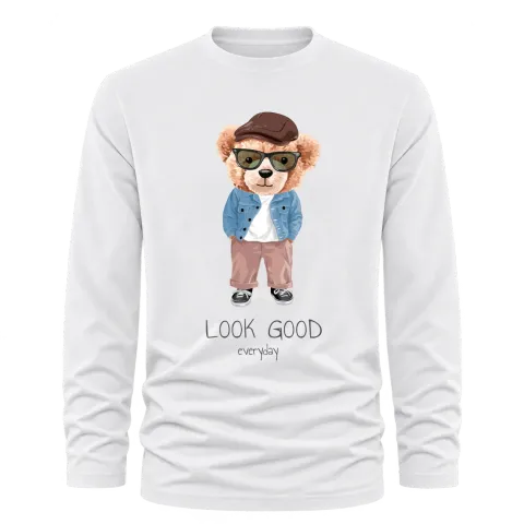Мече Look Good върху Тениска с дълъг ръкав — Бяло
