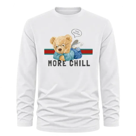Мече More Chill върху Тениска с дълъг ръкав — Бяло