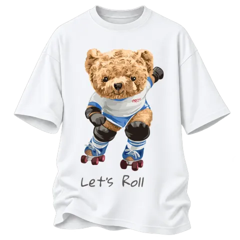 Мече на ролери Let's Roll върху Овърсайз — Бяло