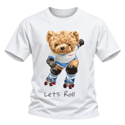 Мече на ролери Let's Roll върху Тениска — Бяло