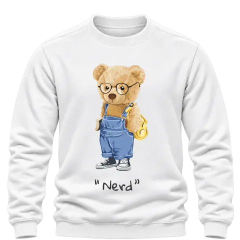 Мече Nerd върху Блуза — Бяло