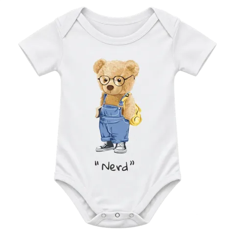 Мече Nerd върху Боди — Бяло