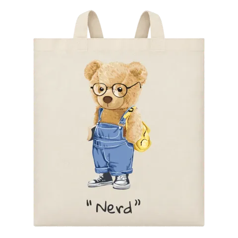 Мече Nerd върху Чанта — Бежово