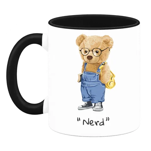 Мече Nerd върху Чаша — Черна