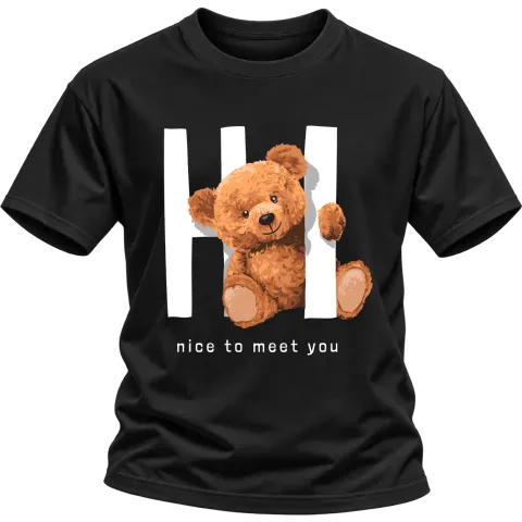Мече Nice to meet you върху Тениска — Черно