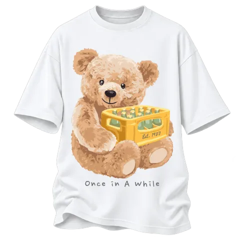 Мече Once in A while върху Овърсайз — Бяло